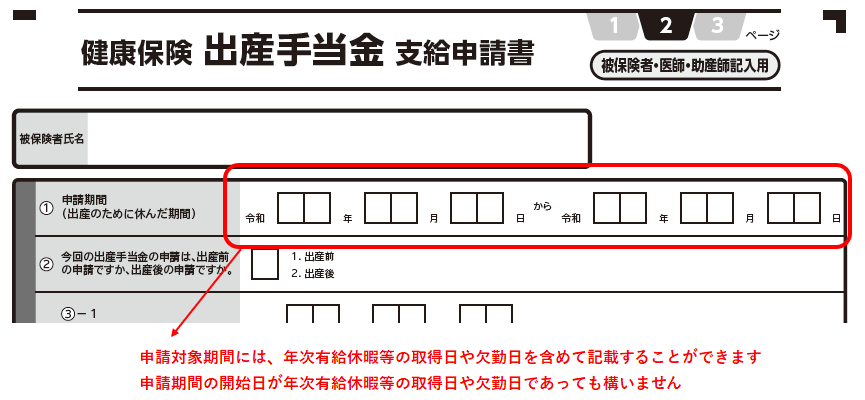 出産手当金支給申請書 申請期間の書き方 補足説明②