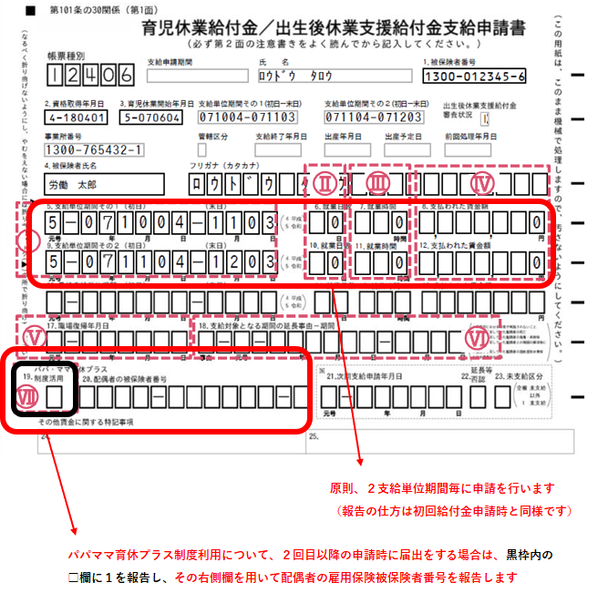 育児休業給付金支給申請書画像+記載方法補足説明①