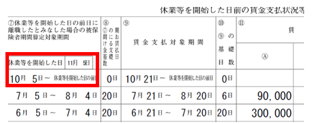 育児休業給付金 休業開始時賃金月額証明書記入例② 支給要件判定欄の詳細説明 補足説明1